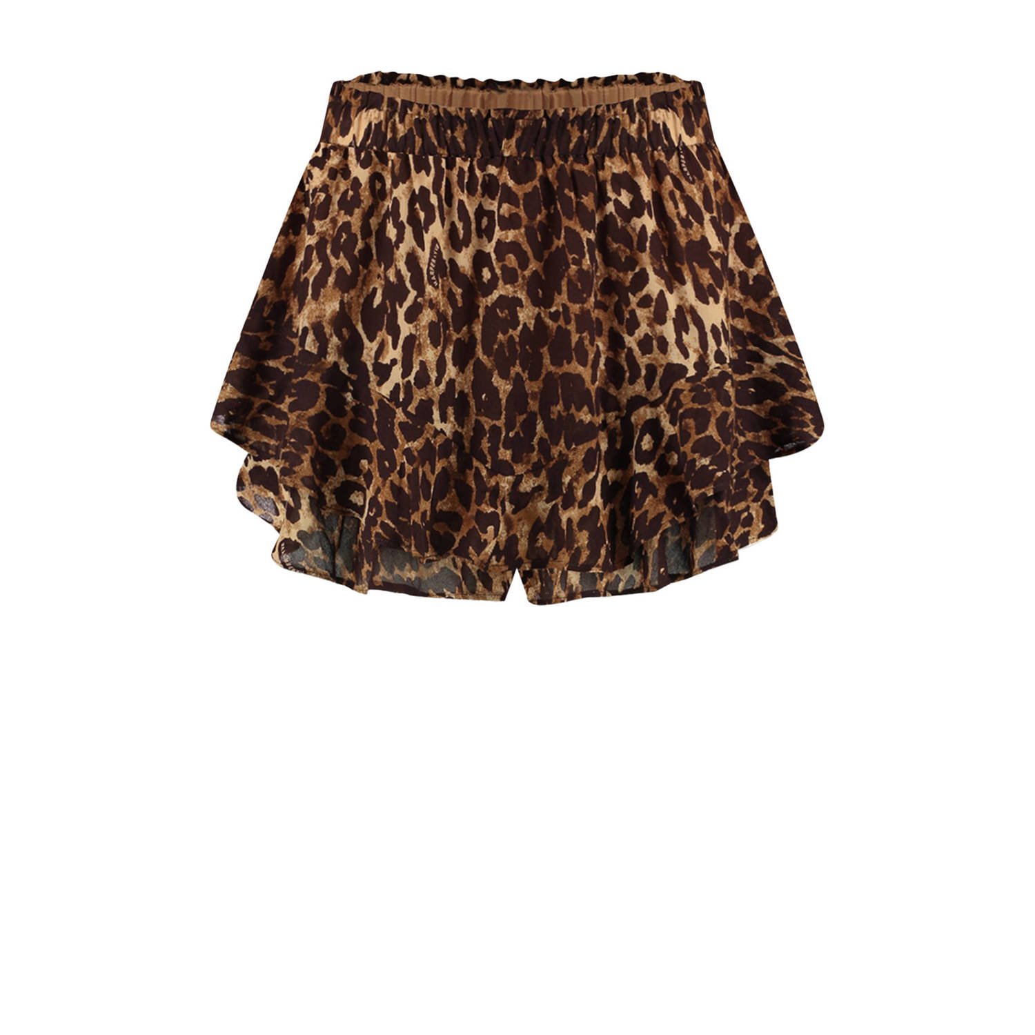 HARPER & YVE skort YANICK met panterprint en ruches bruin zwart