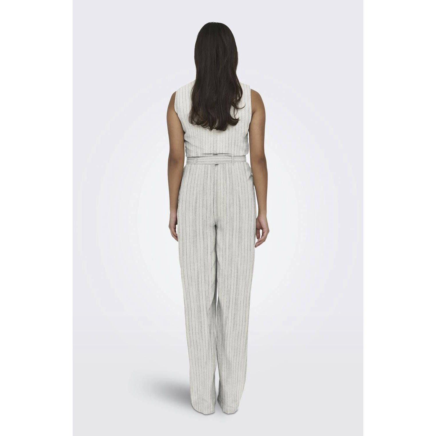 ONLY gestreepte jumpsuit ONLCARO met linnen lichtgrijs wit