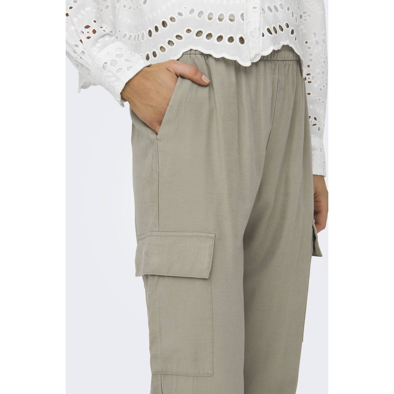 ONLY high waist regular fit cargobroek ONLARIS taupe