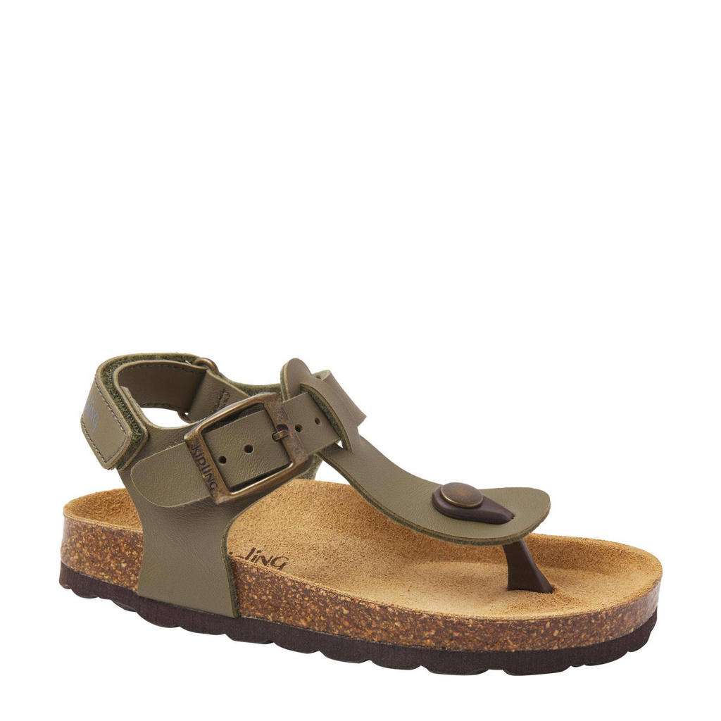 Kakikleurige jongens Kipling Juan 3 sandalen van imitatieleer met gesp