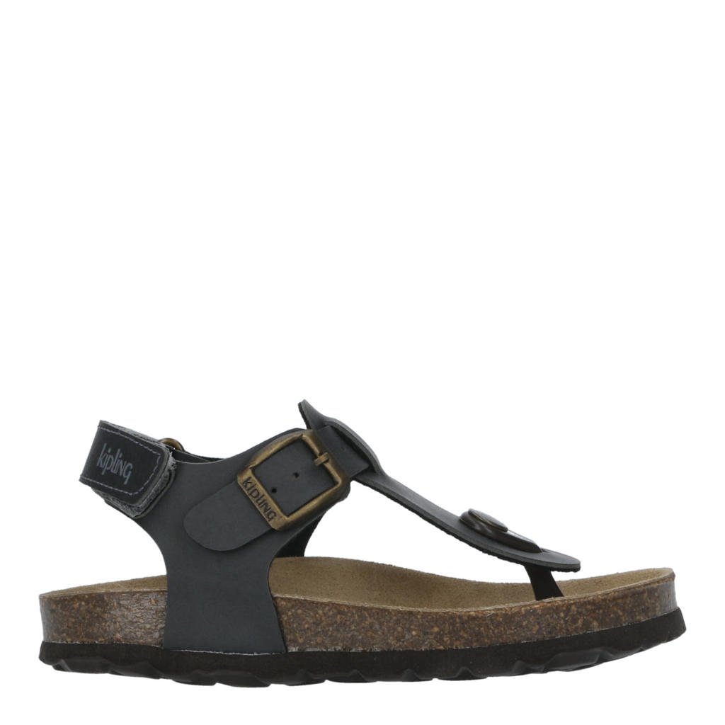 Donkergrijze jongens Kipling Juan 3 sandalen van imitatieleer met gesp
