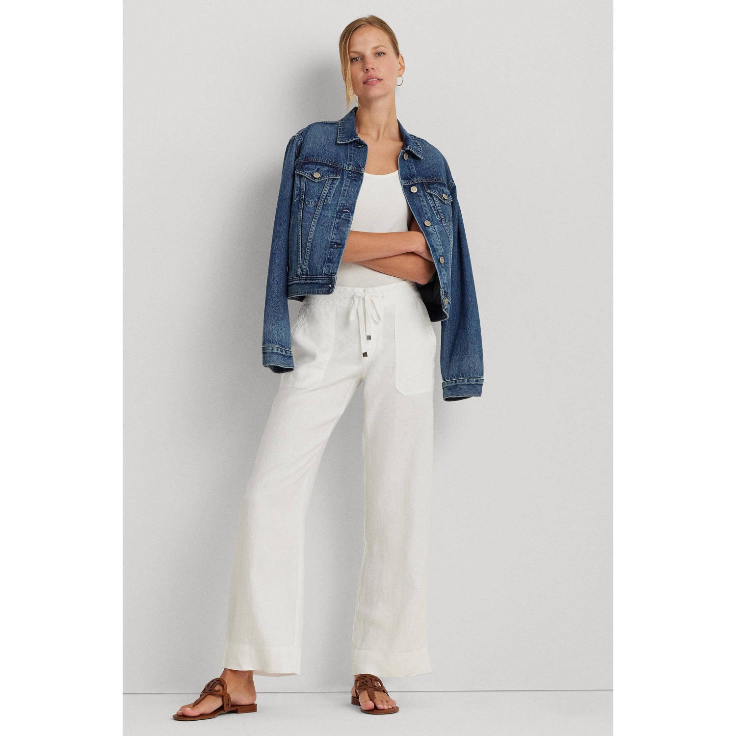 Lauren Ralph Lauren high waist straight fit broek ecru