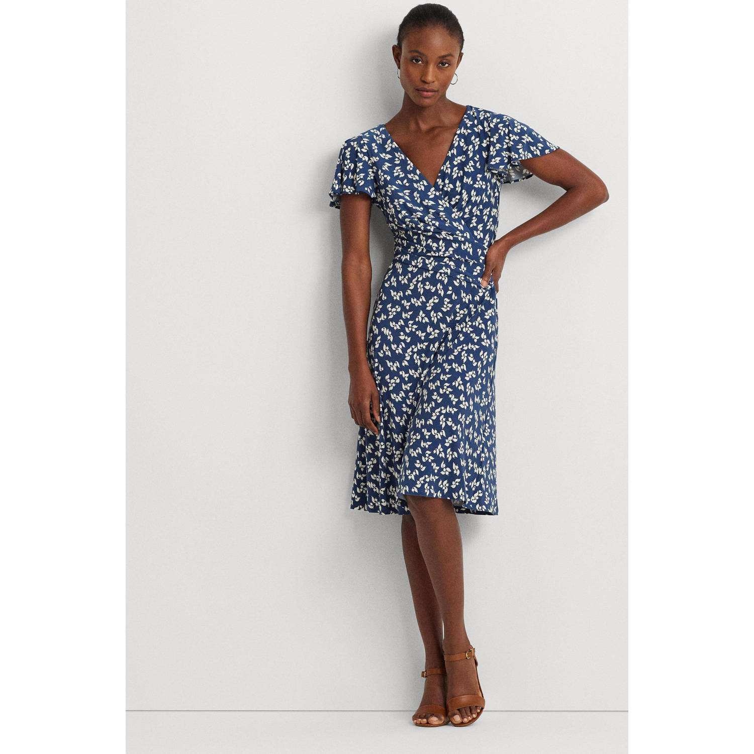 Lauren Ralph Lauren gebloemde overslagjurk blauw wit