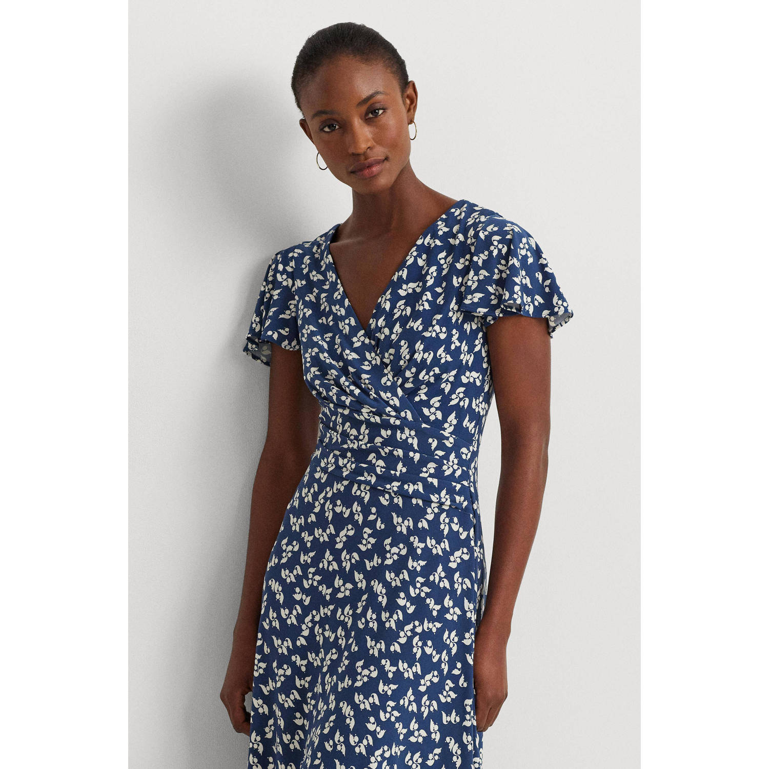 Lauren Ralph Lauren gebloemde overslagjurk blauw wit