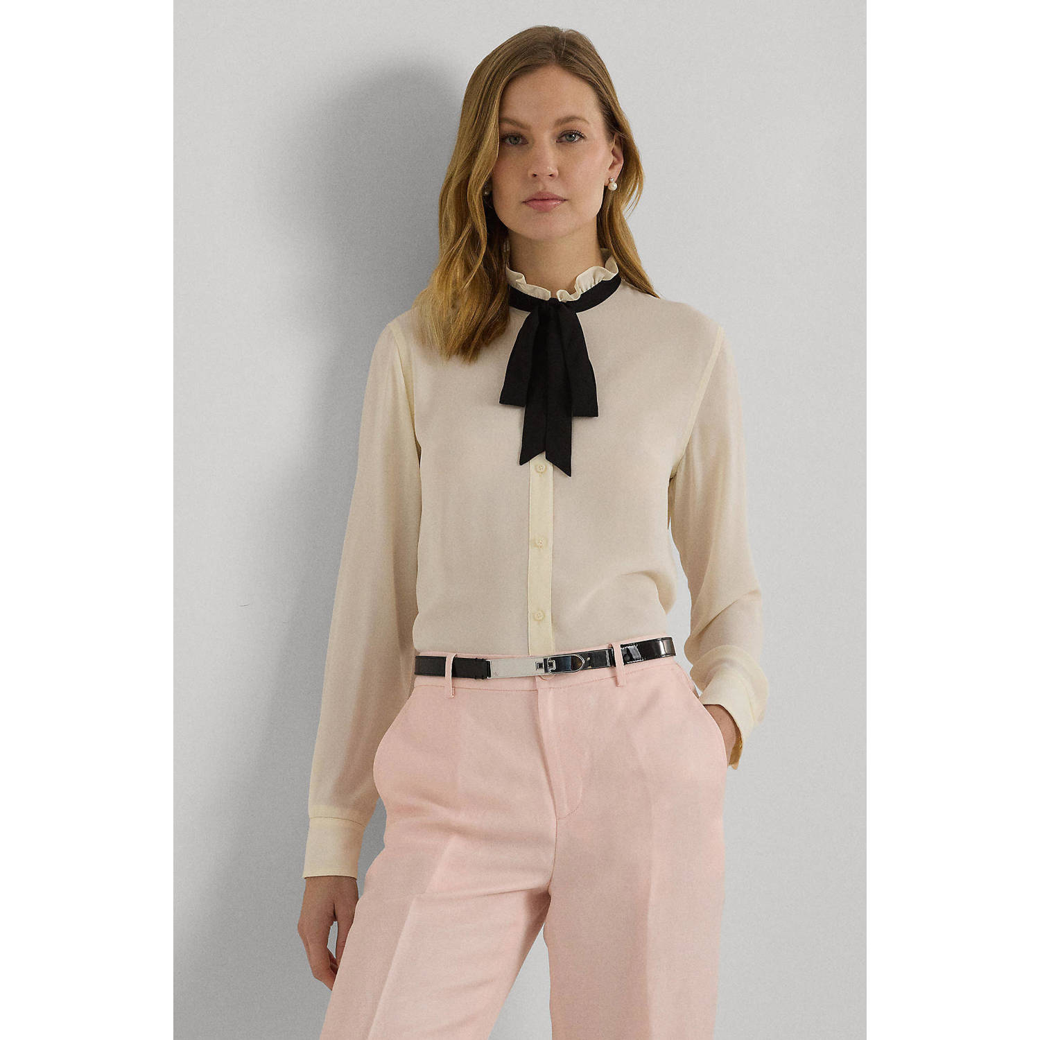 Lauren Ralph Lauren semi-transparante blouse ecru zwart