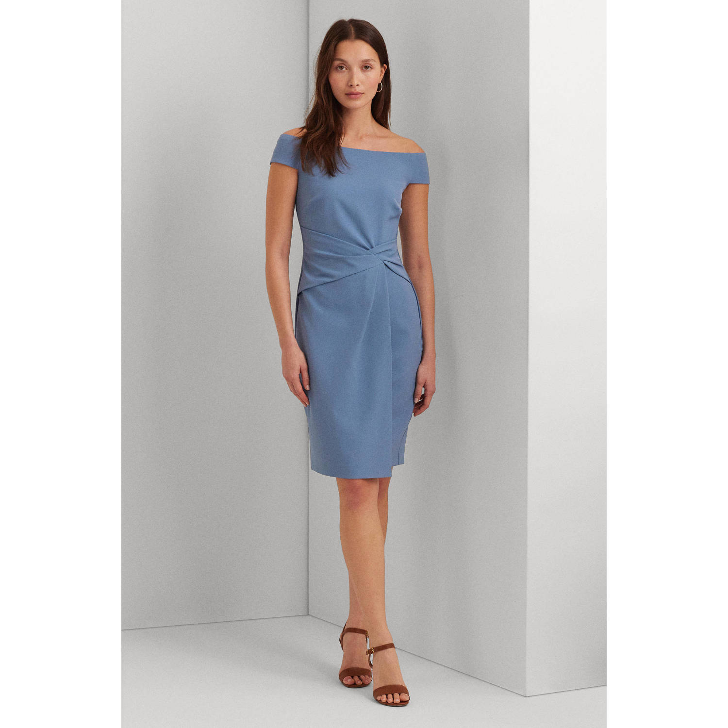 Lauren Ralph Lauren off shoulder jurk blauw