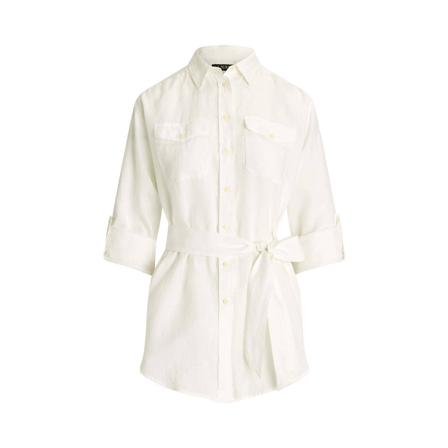 Lauren Ralph Lauren Regular fit linnen blouse met lange mouwen en strikceintuur model 'CHADWICK'