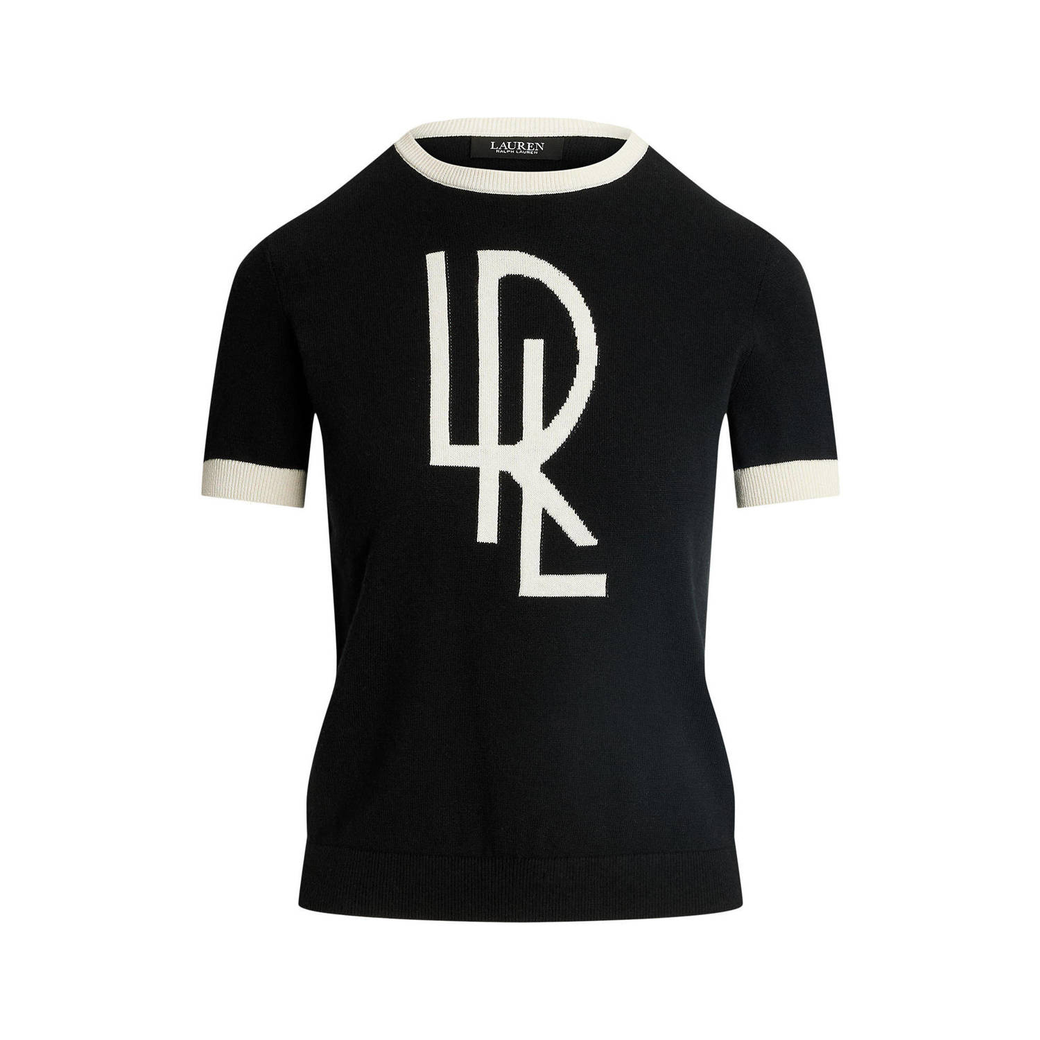 Lauren Ralph Lauren fijngebreide top met contrastbies zwart wit