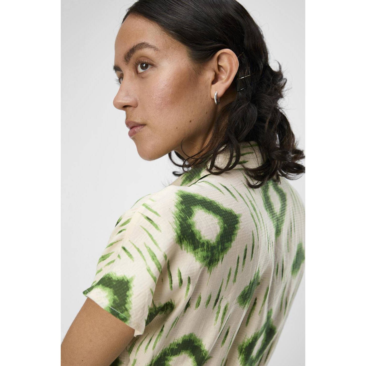 OBJECT jurk OBJBERRY met all over print en ceintuur ecru groen