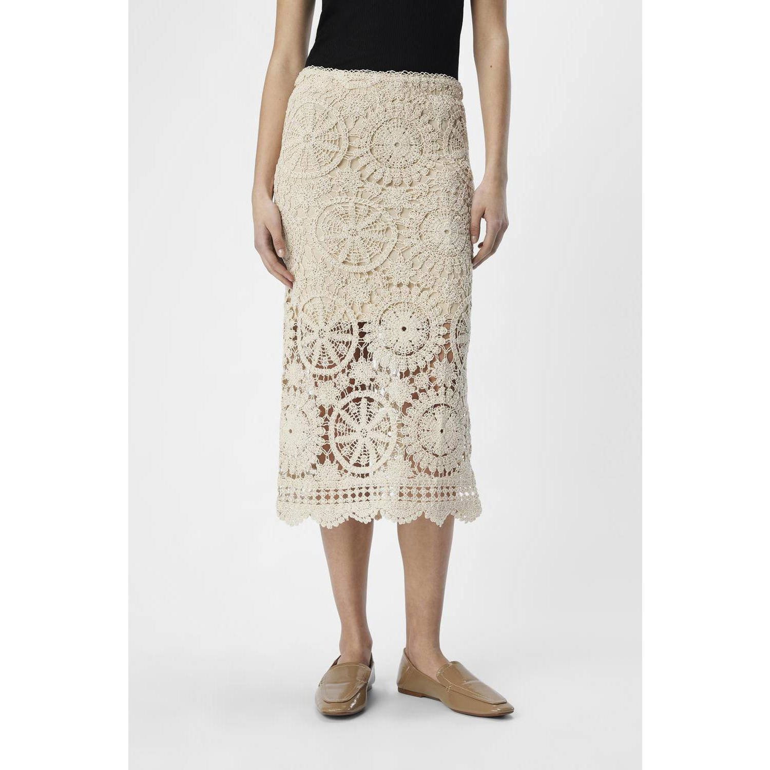 OBJECT gebreide crochet rok beige