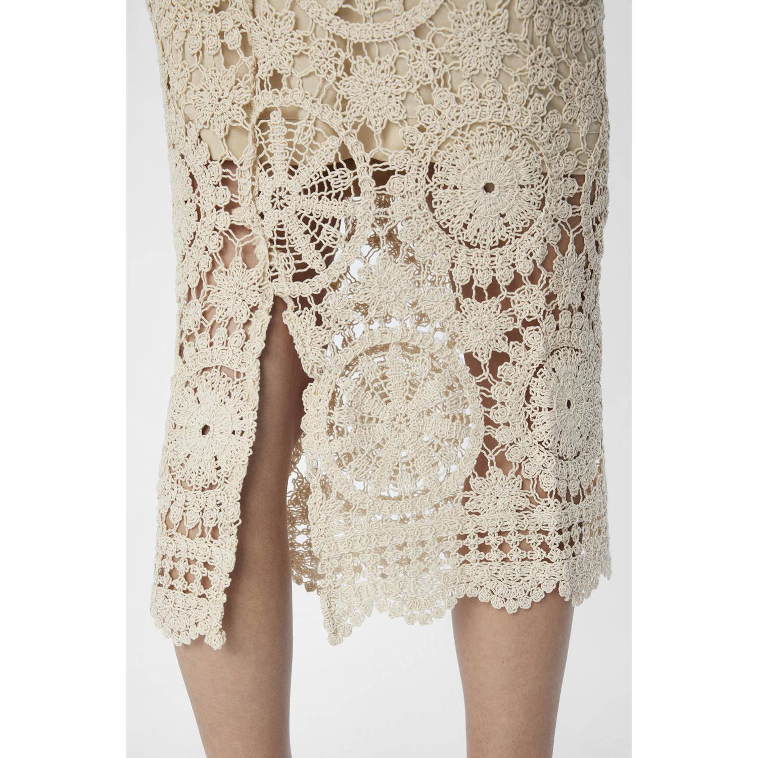 OBJECT gebreide crochet rok beige