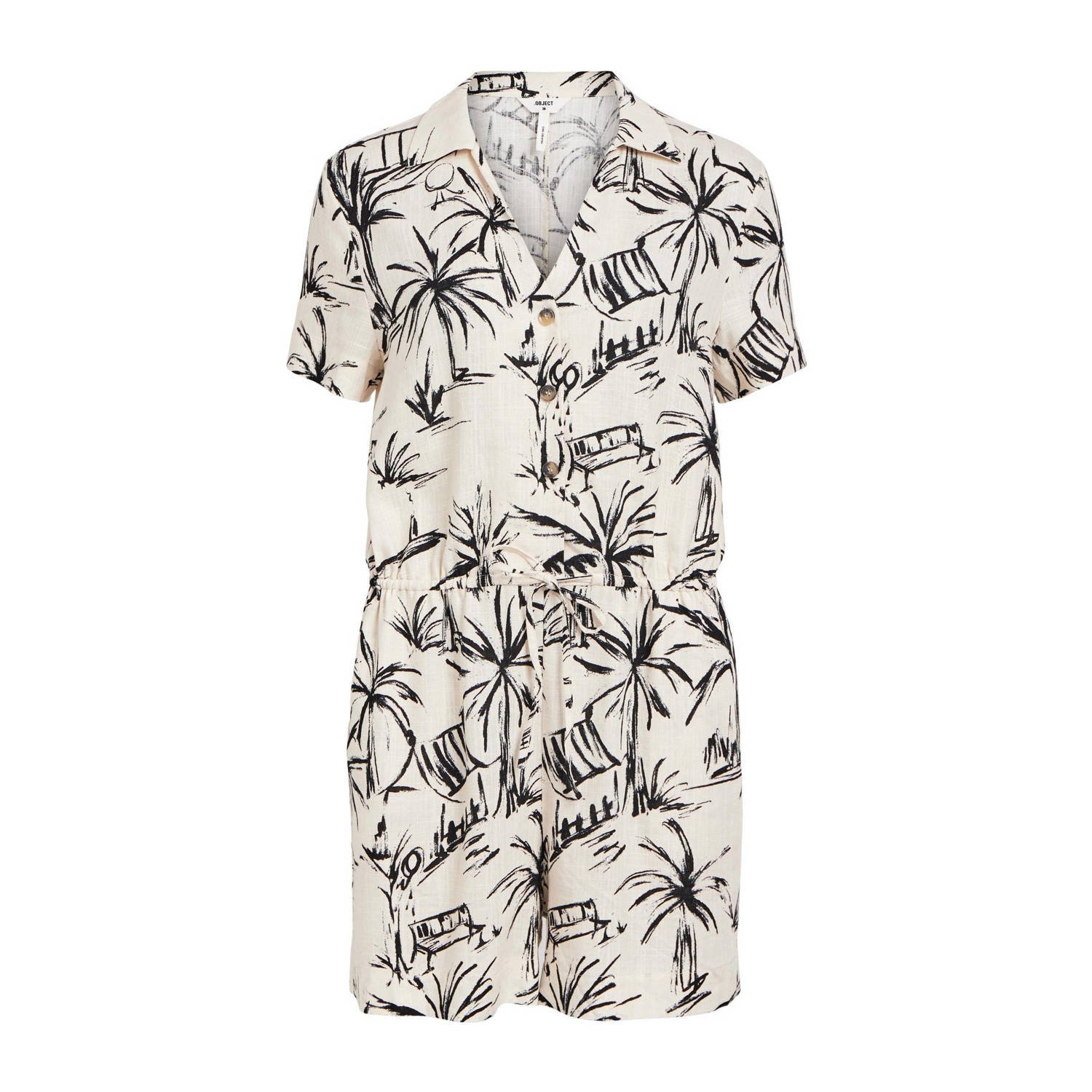 OBJECT playsuit OBJVIGGA met all over print crème zwart