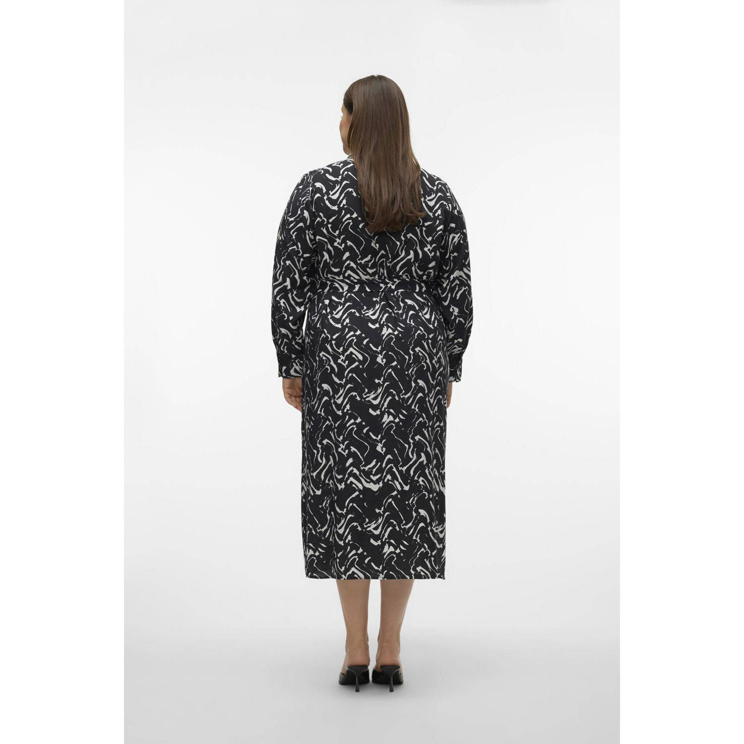 VERO MODA CURVE blousejurk met all over print zwart wit