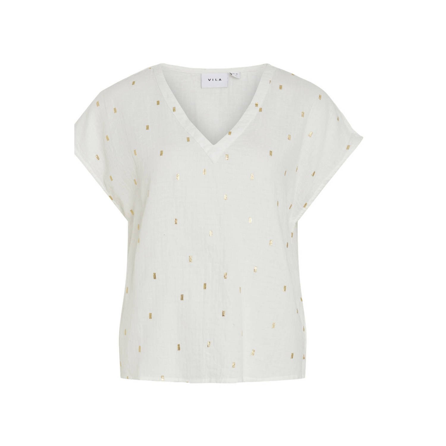 VILA T-shirt NIA met all over print en glitters wit goud