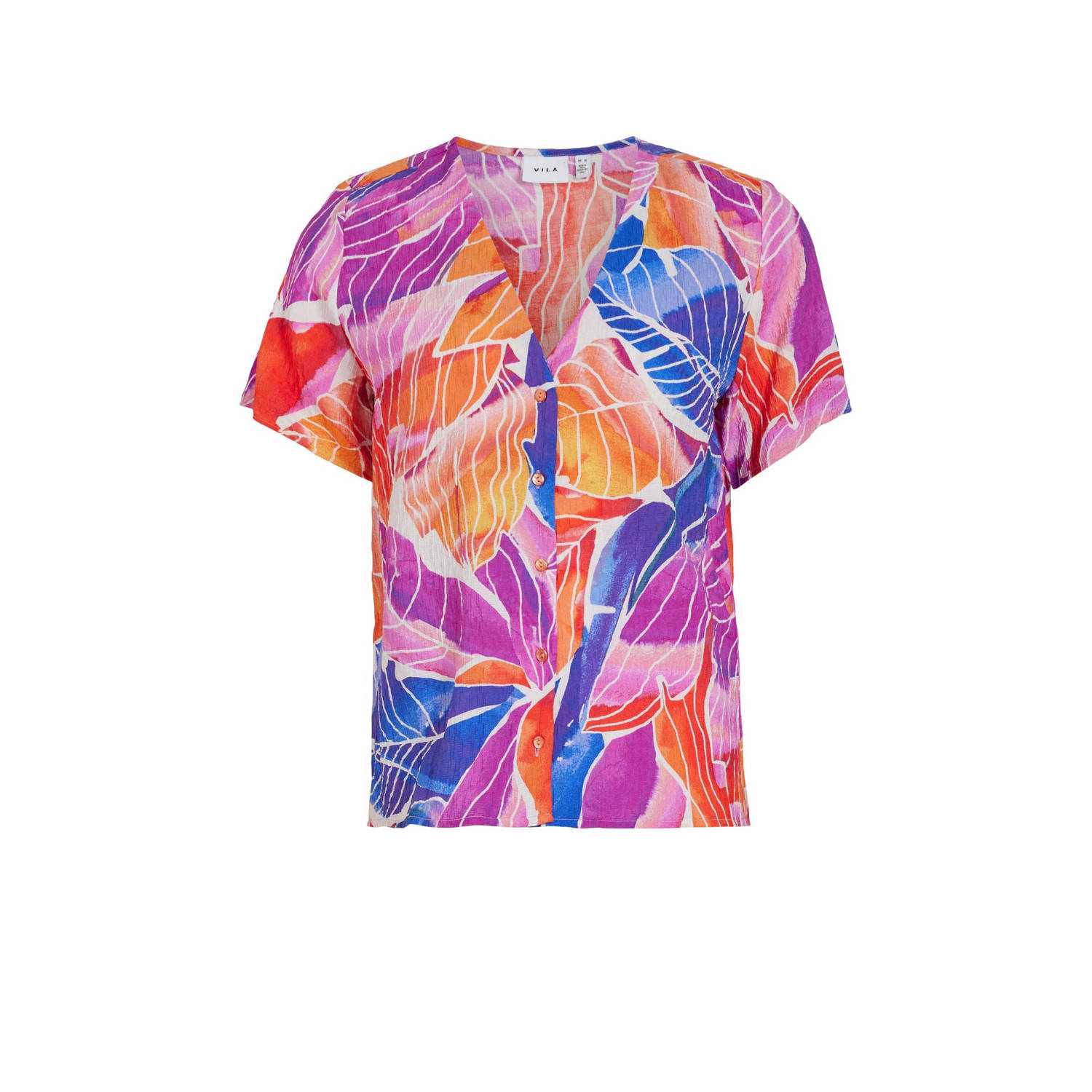 Vila Roze V-hals Bedrukte Blouse Multicolor Dames