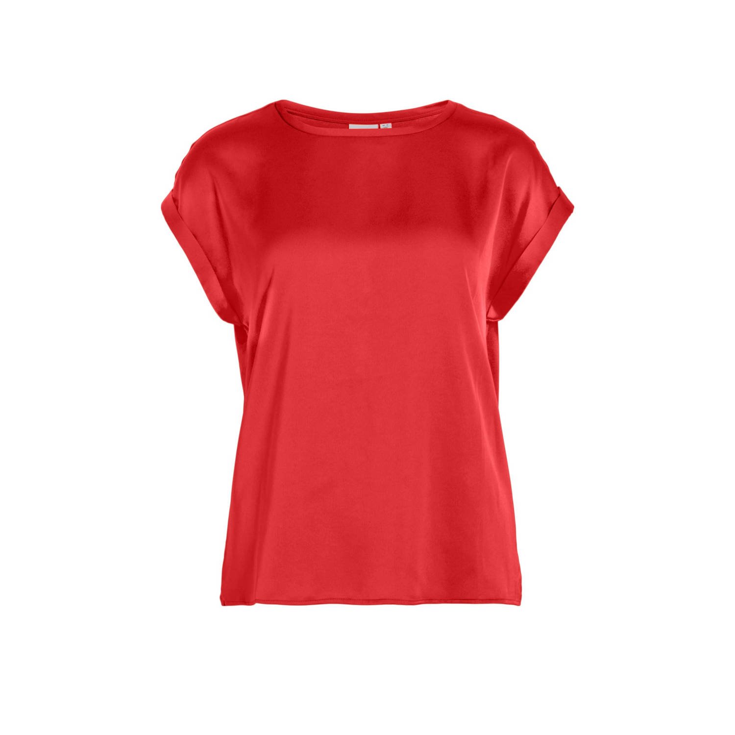Vila Korte mouwen satijnen T-shirt voor dames Red Dames