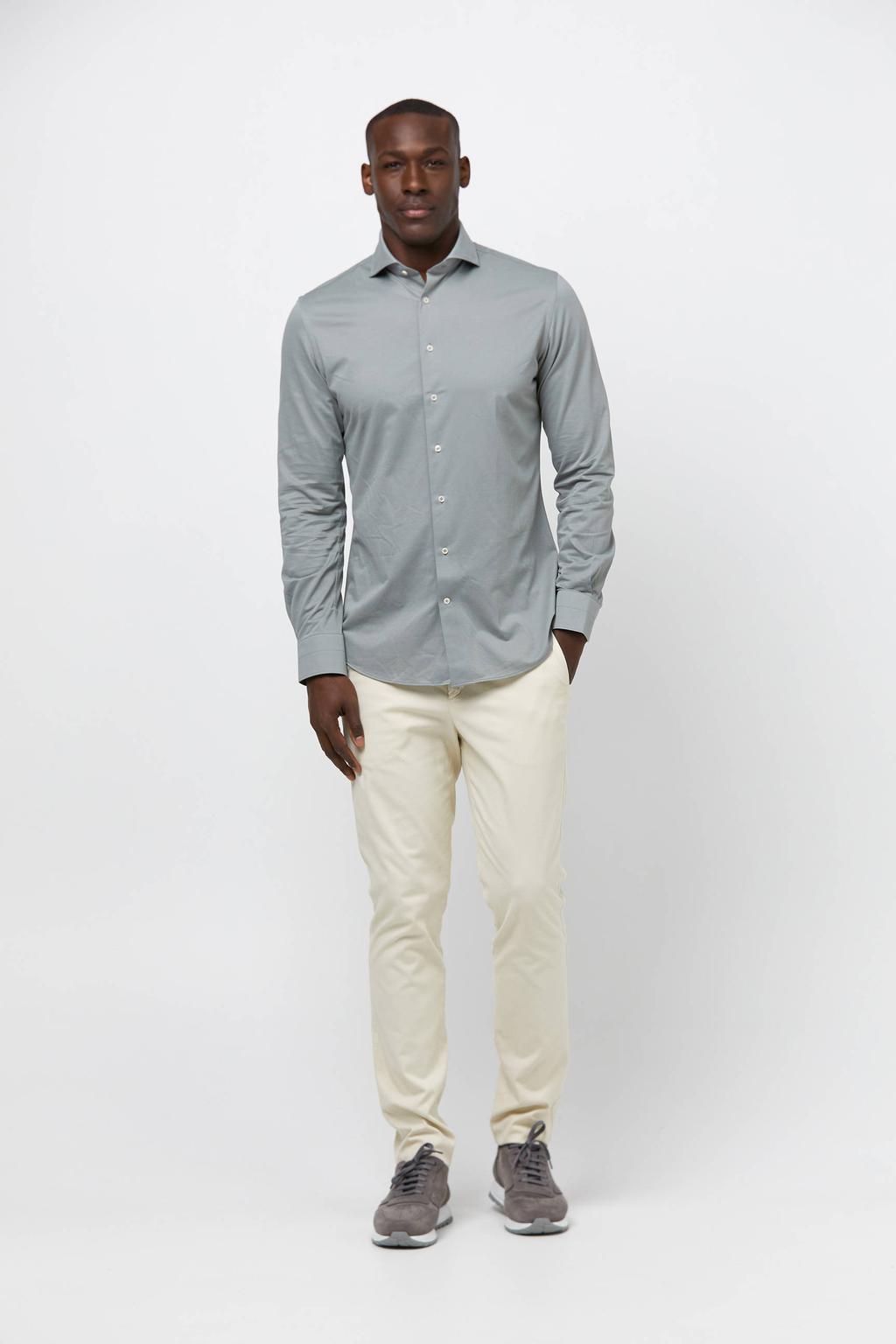 Profuomo gebreid slim fit strijkvrij overhemd groen