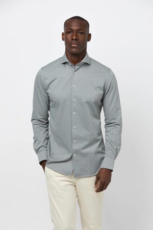gebreid slim fit strijkvrij overhemd groen