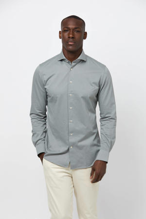 gebreid slim fit strijkvrij overhemd groen
