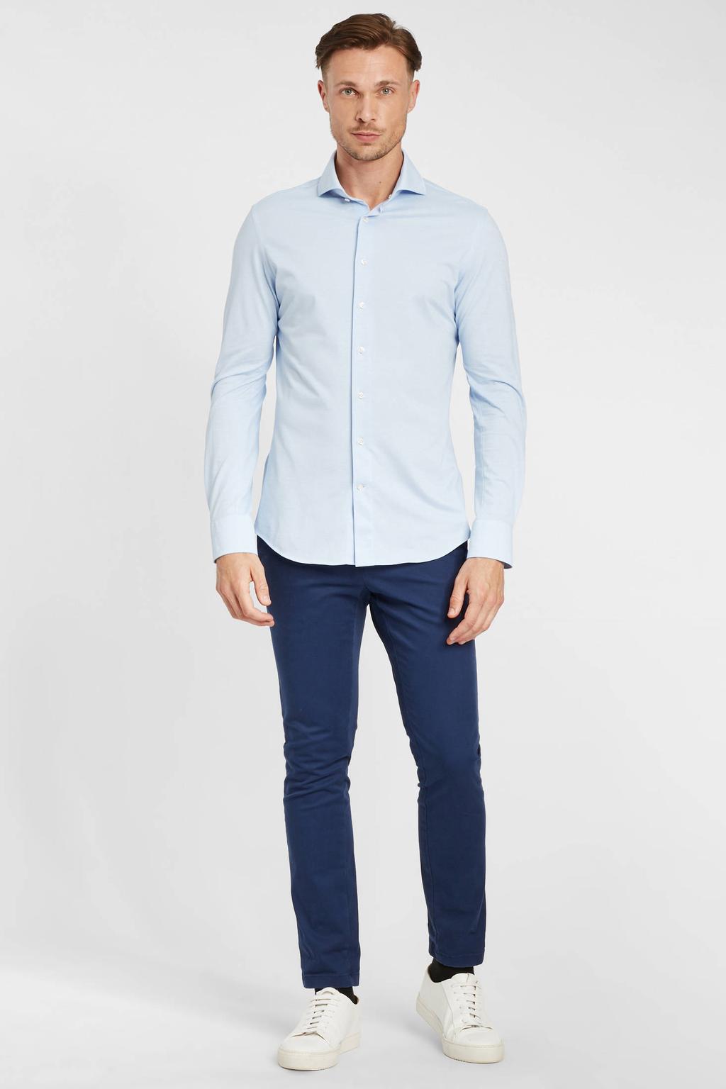 Profuomo gebreid slim fit strijkvrij overhemd blauw