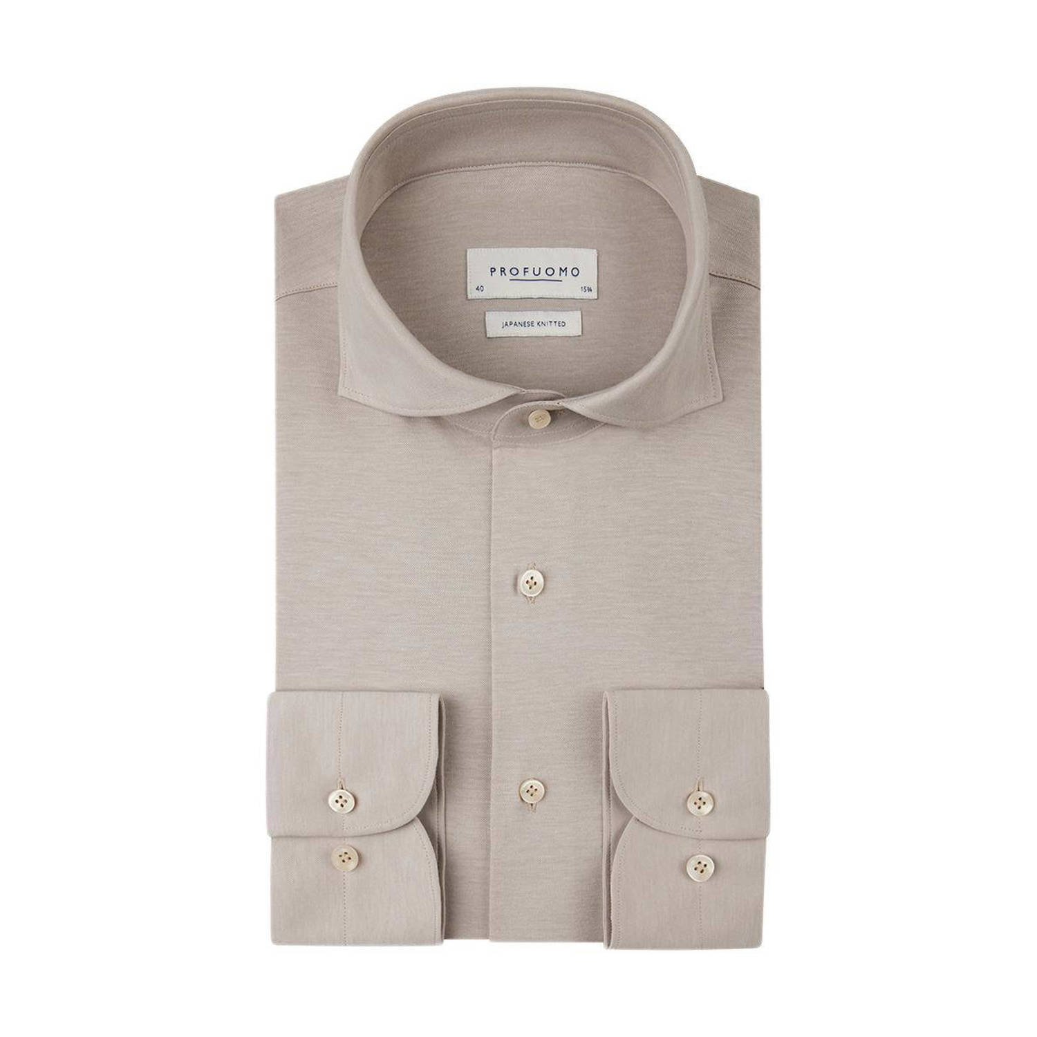 Profuomo slim fit strijkvrij overhemd beige