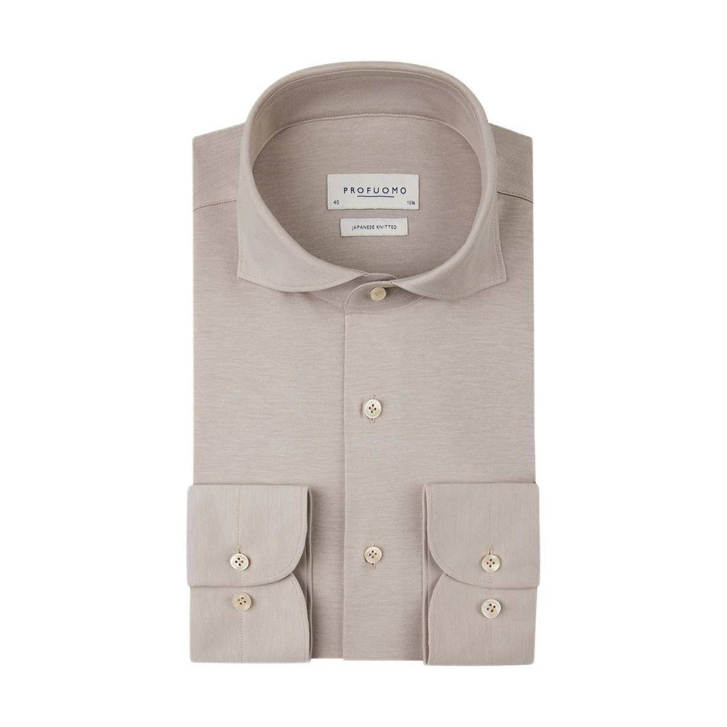 Profuomo slim fit strijkvrij overhemd beige