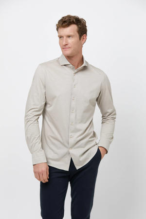 slim fit strijkvrij overhemd beige