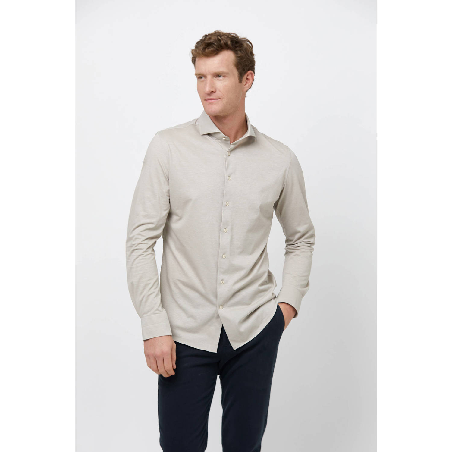 PROFUOMO Heren Overhemden Shirt X-cutaway Japanese Knitted Beige