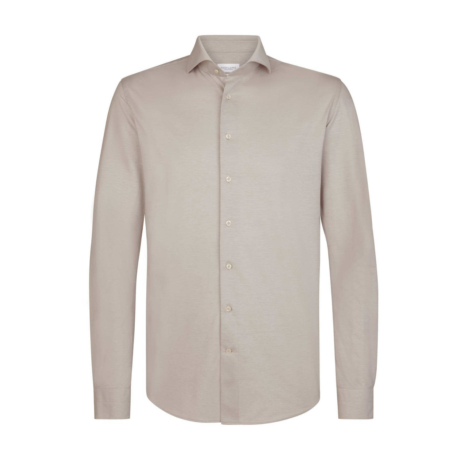 PROFUOMO Heren Overhemden Shirt X-cutaway Japanese Knitted Beige