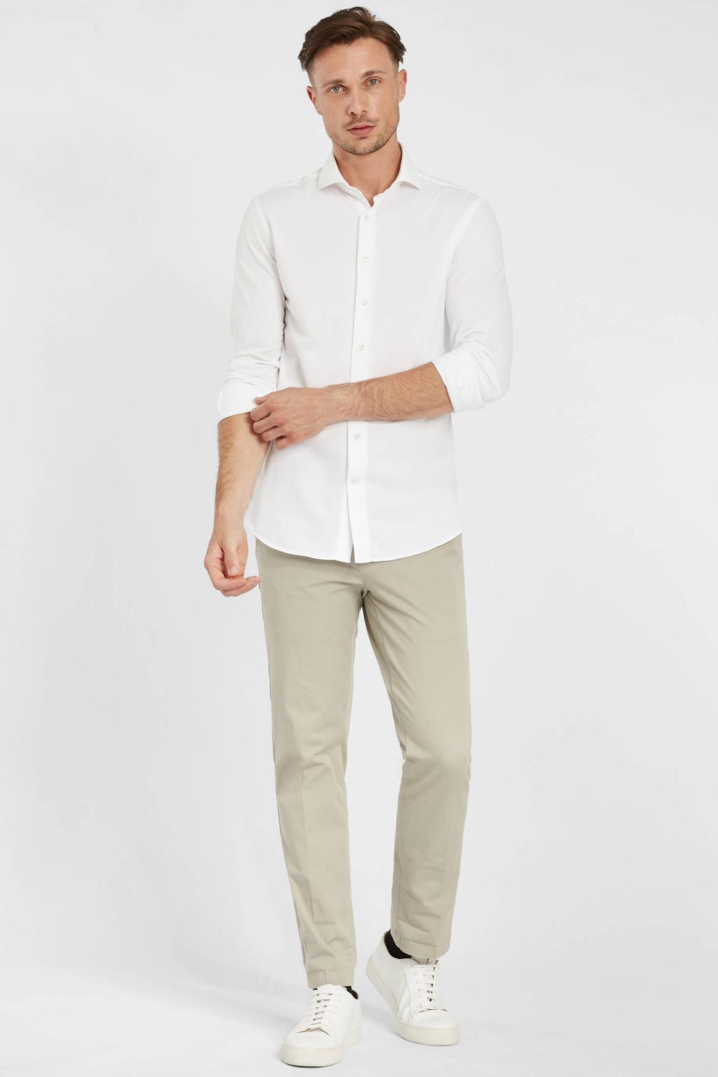 Profuomo gebreid slim fit strijkvrij overhemd wit