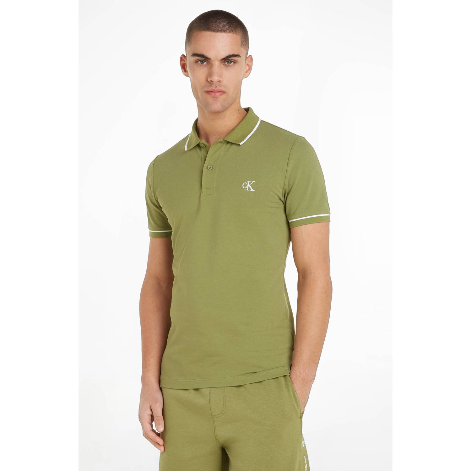 CALVIN KLEIN JEANS slim fit polo TIPPING met logo dark juniper