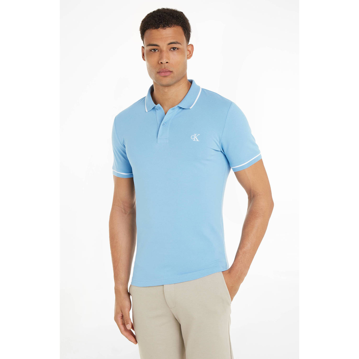 CALVIN KLEIN JEANS slim fit polo TIPPING Dusk Blue