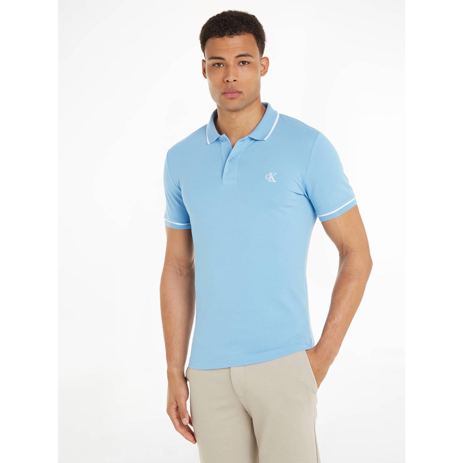 CALVIN KLEIN JEANS slim fit polo TIPPING Dusk Blue