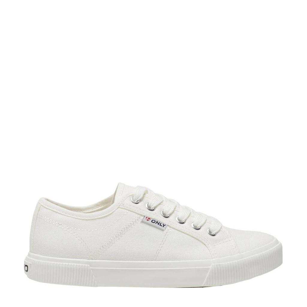 Witte dames ONLY Onlnicola Canvas Sneaker Noos sneakers van 100% katoen met veters