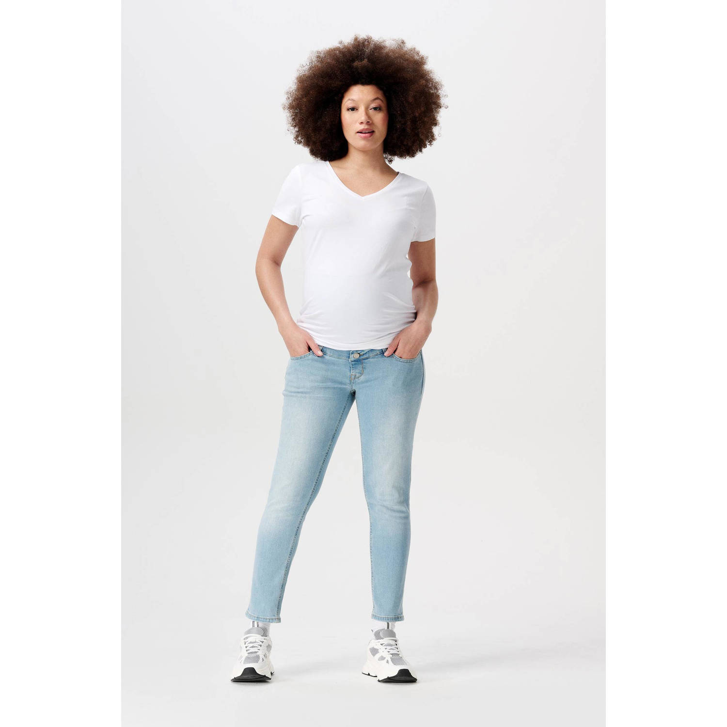 Noppies maternity cropped zwangerschaps slim fit jeans Mila light blue denim