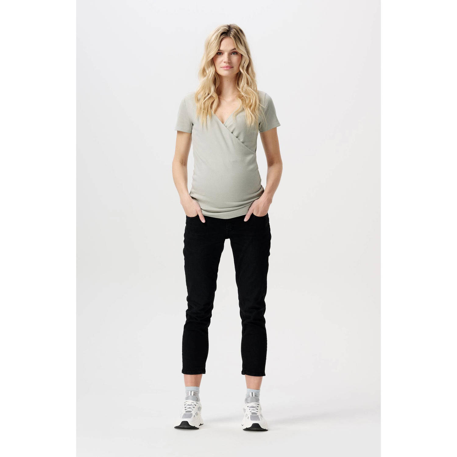 Noppies cropped zwangerschaps slim fit jeans Mila black dark wash Zwart Dames Denim 26