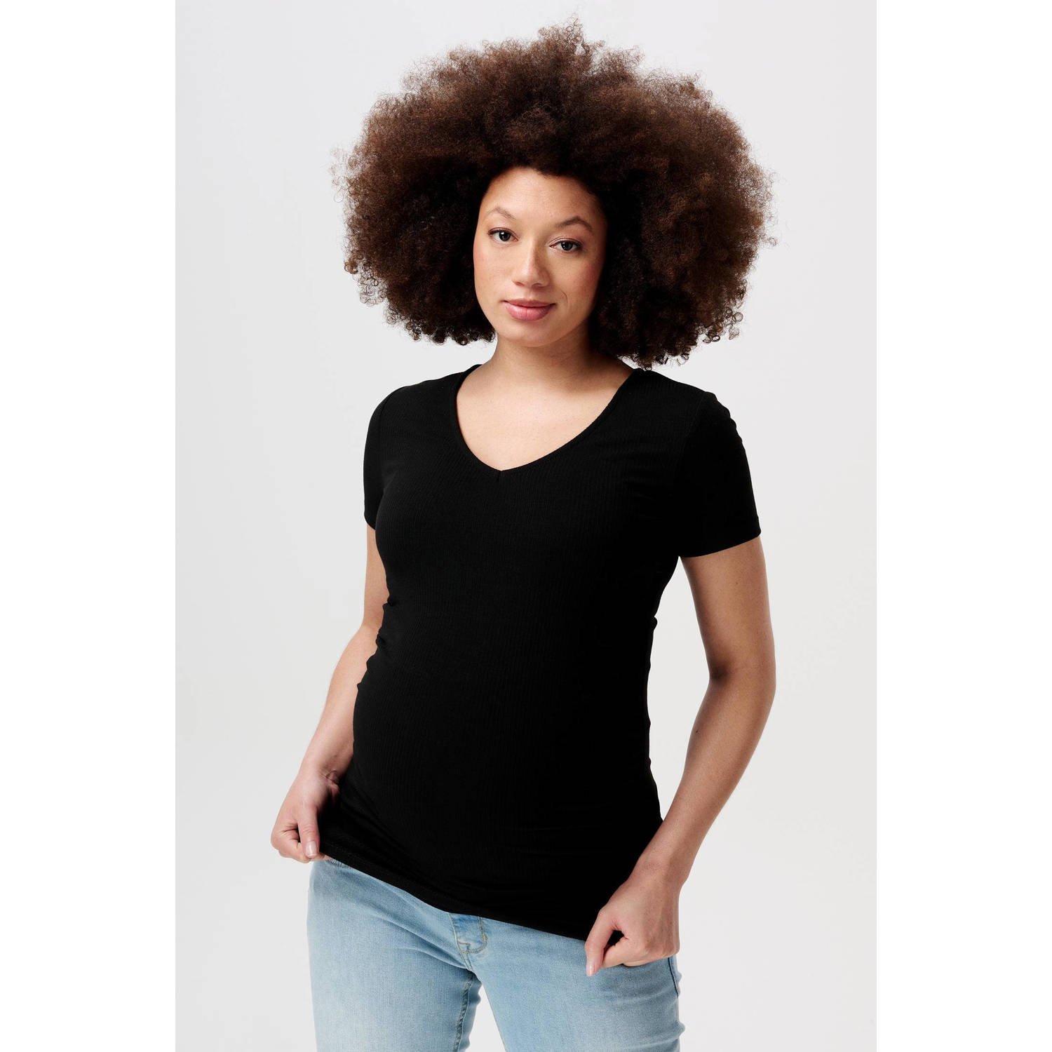 Noppies zwangerschapsshirt Jadie zwart Top Dames Polyester V-hals Effen XXL