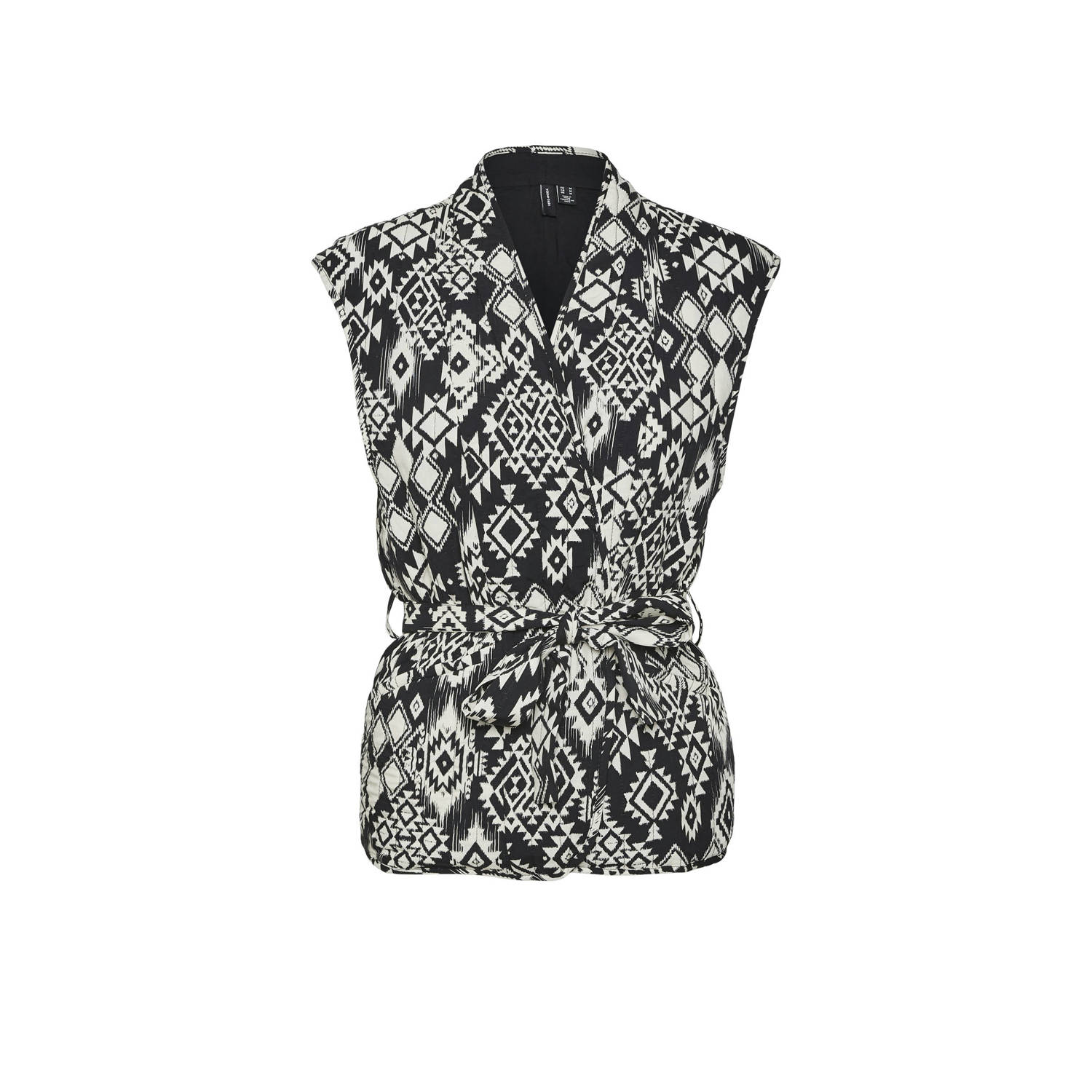 VERO MODA VMGEMA gilet met all over print en ceintuur zwart wit