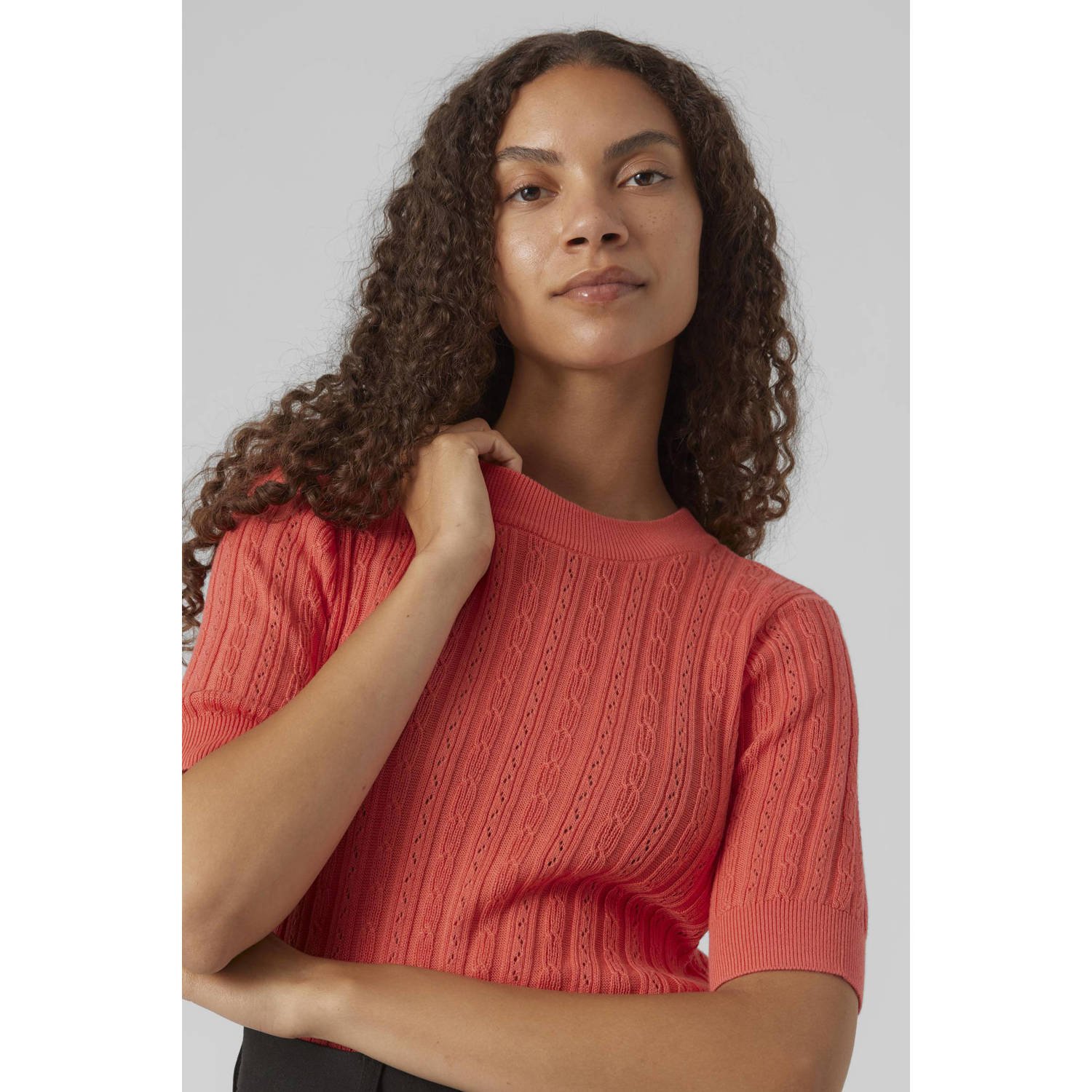 VERO MODA gebreide top VMMORENA koraalrood