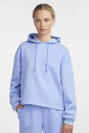thumbnail: Lichtblauwe dames PIECES hoodie van katoen met effen, lange mouwen, capuchon en tunnelkoord