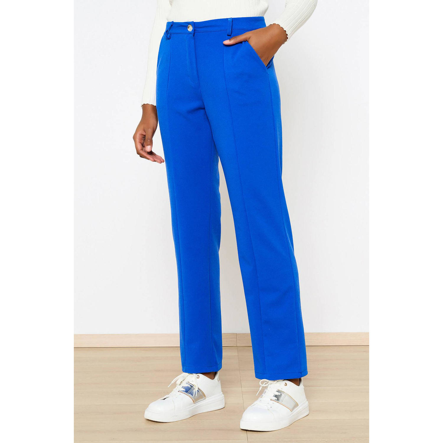 LOLALIZA high waist straight fit pantalon blauw