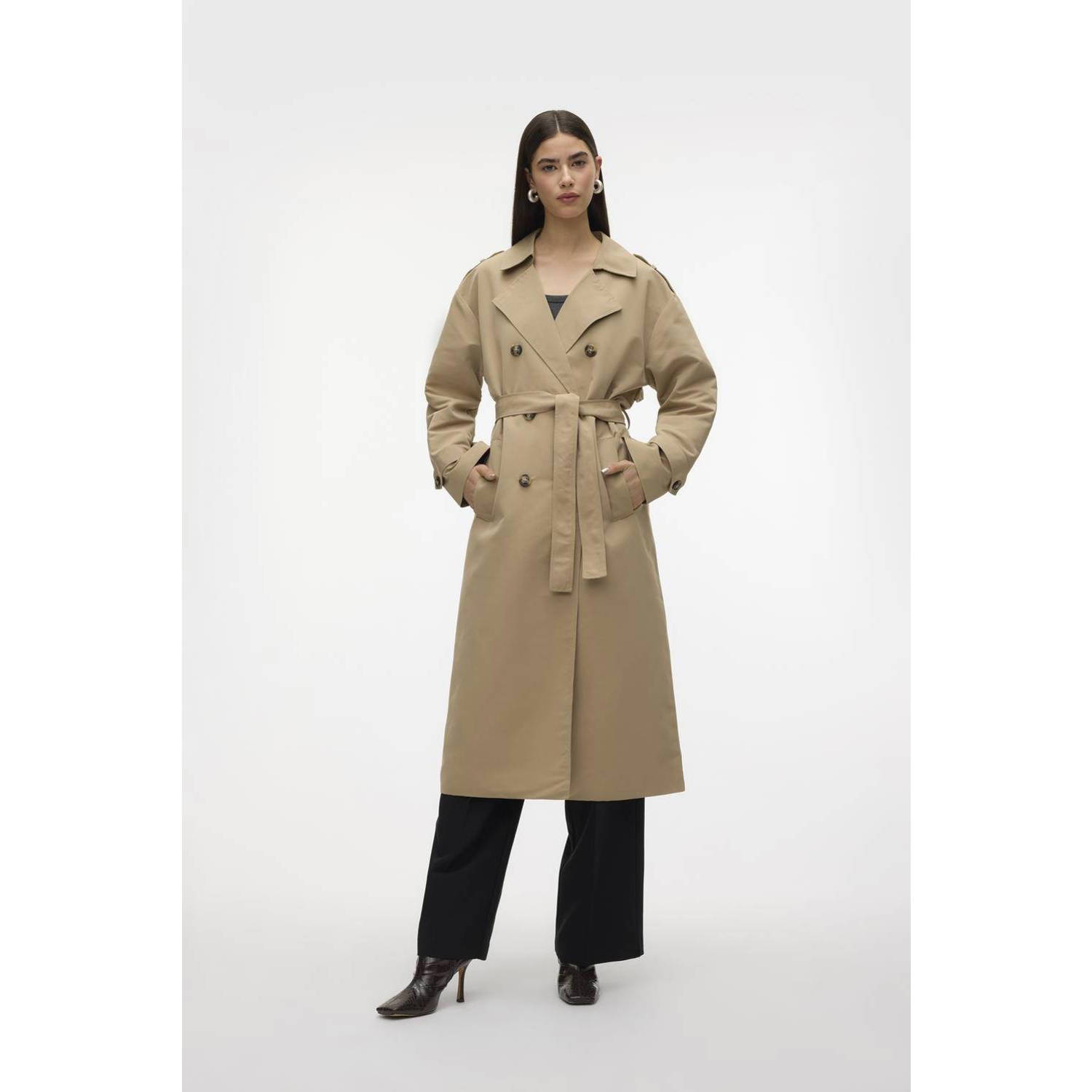 VERO MODA VMCHLOE trenchcoat jas met ceintuur lichtbruin