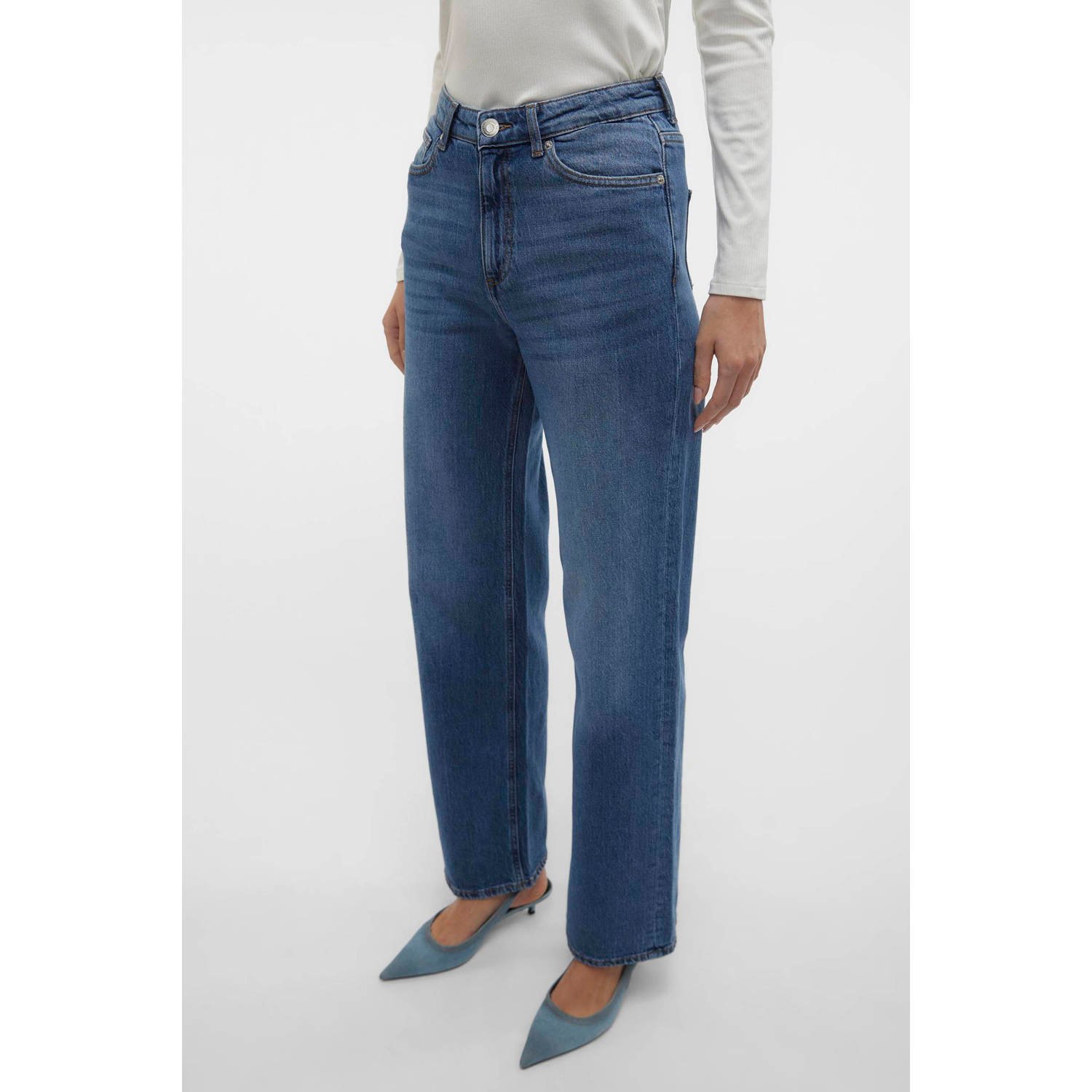 VERO MODA high waist wide leg jeans VMTESSA medium blue denim