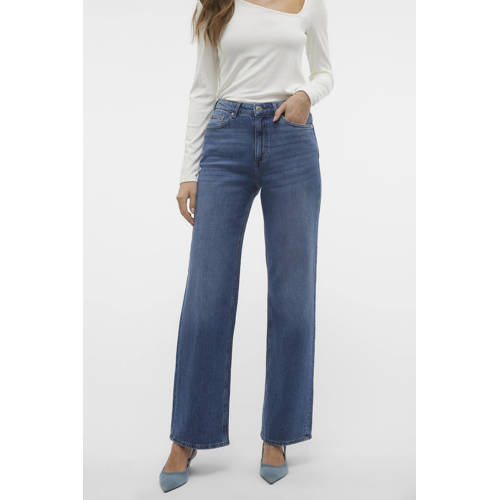 VERO MODA high waist wide leg jeans VMTESSA medium blue denim afbeelding