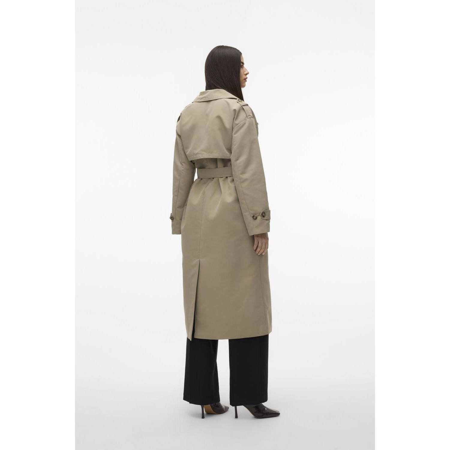 VERO MODA VMCHLOE trenchcoat jas met ceintuur lichtgrijs