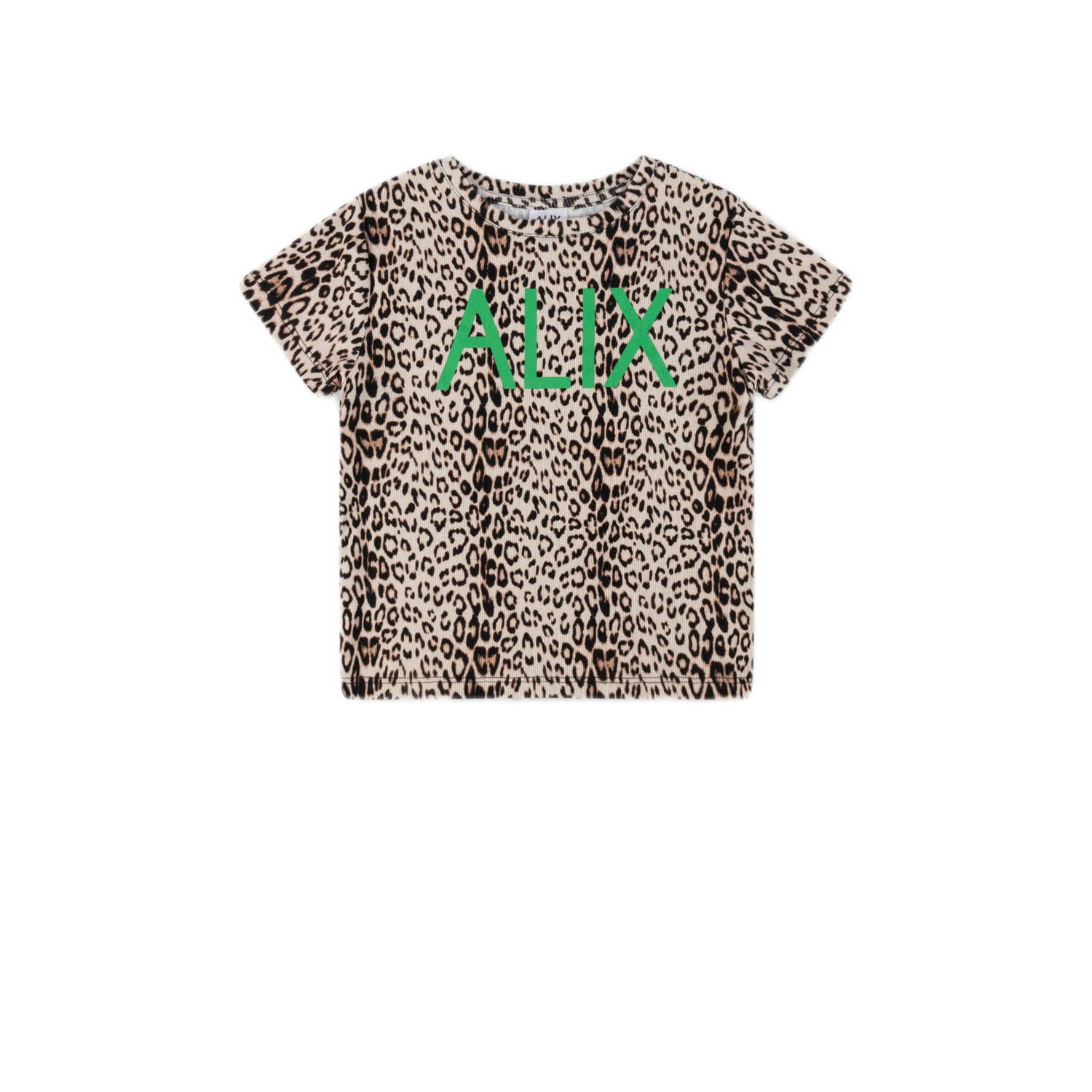 Alix the Label Alix Mini T-shirt met panterprint beige zwart groen Meisjes Stretchkatoen Ronde hals 110 116