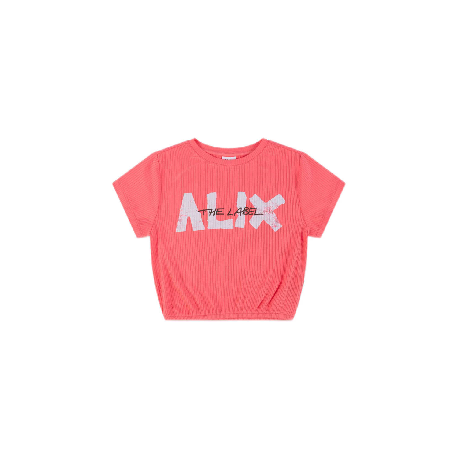 Alix the Label Alix Mini T-shirt met tekst koraalrood