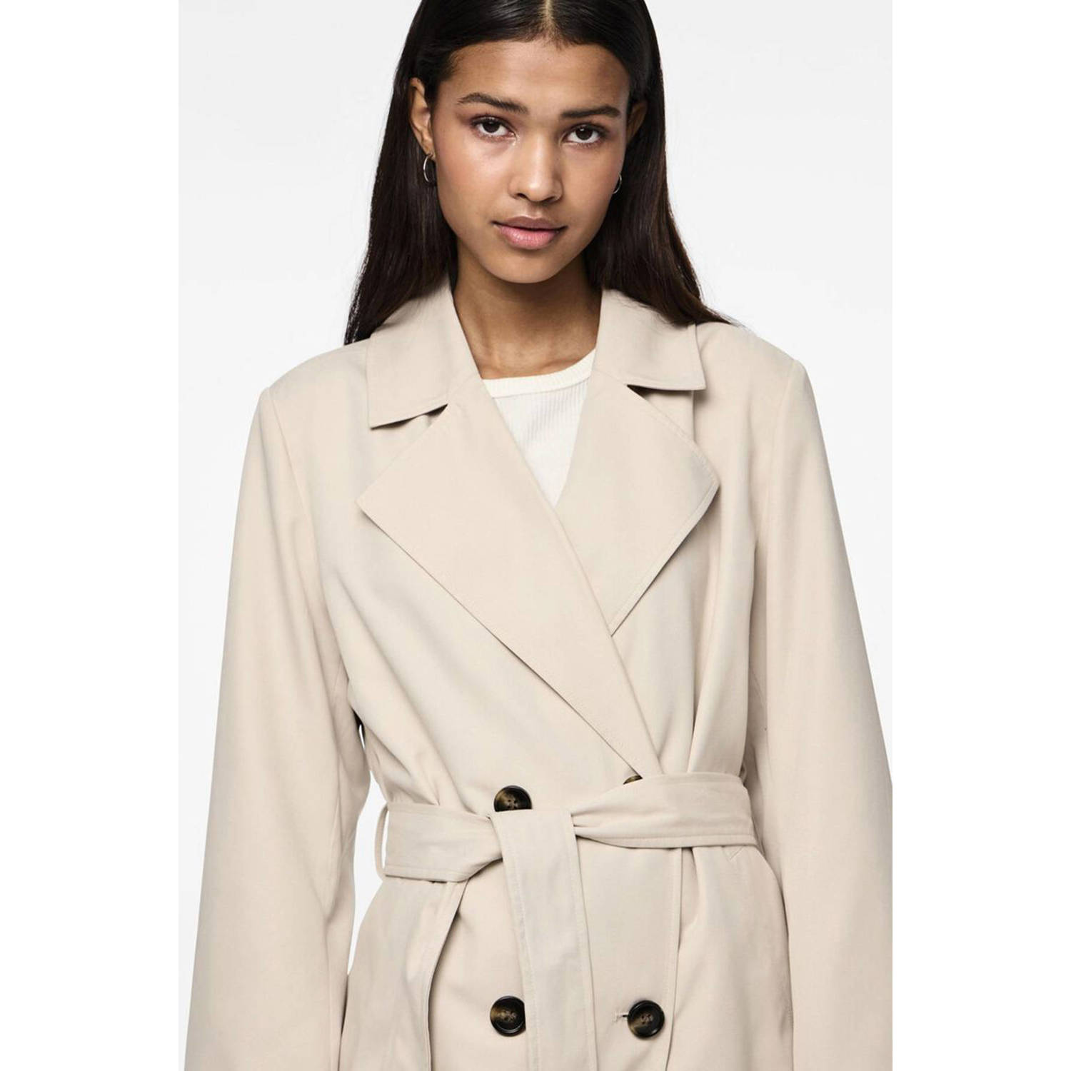 PIECES trenchcoat jas met ceintuur beige
