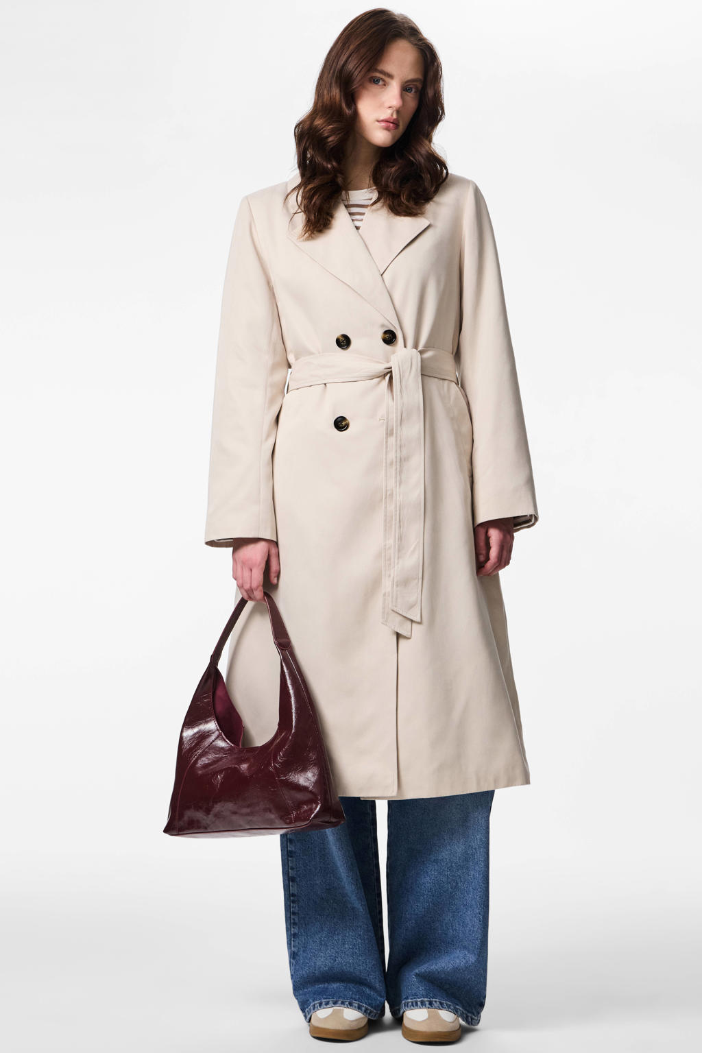 PIECES trenchcoat jas met ceintuur beige
