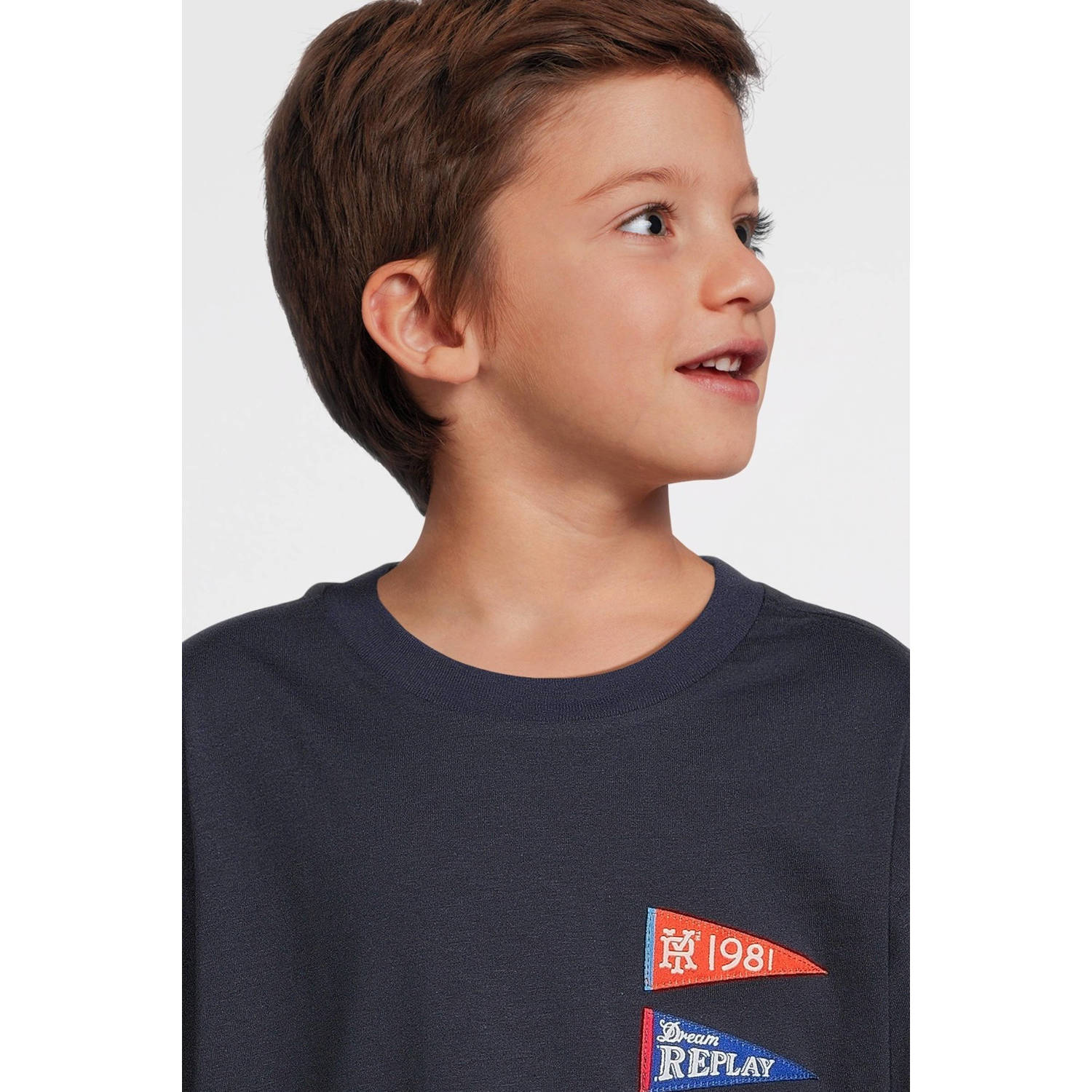 REPLAY T-shirt met printopdruk donkerblauw